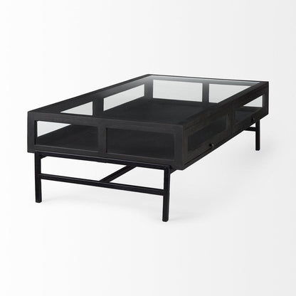 50" Clear and Black Mirrored Glass and Iron Frame Coffee Table