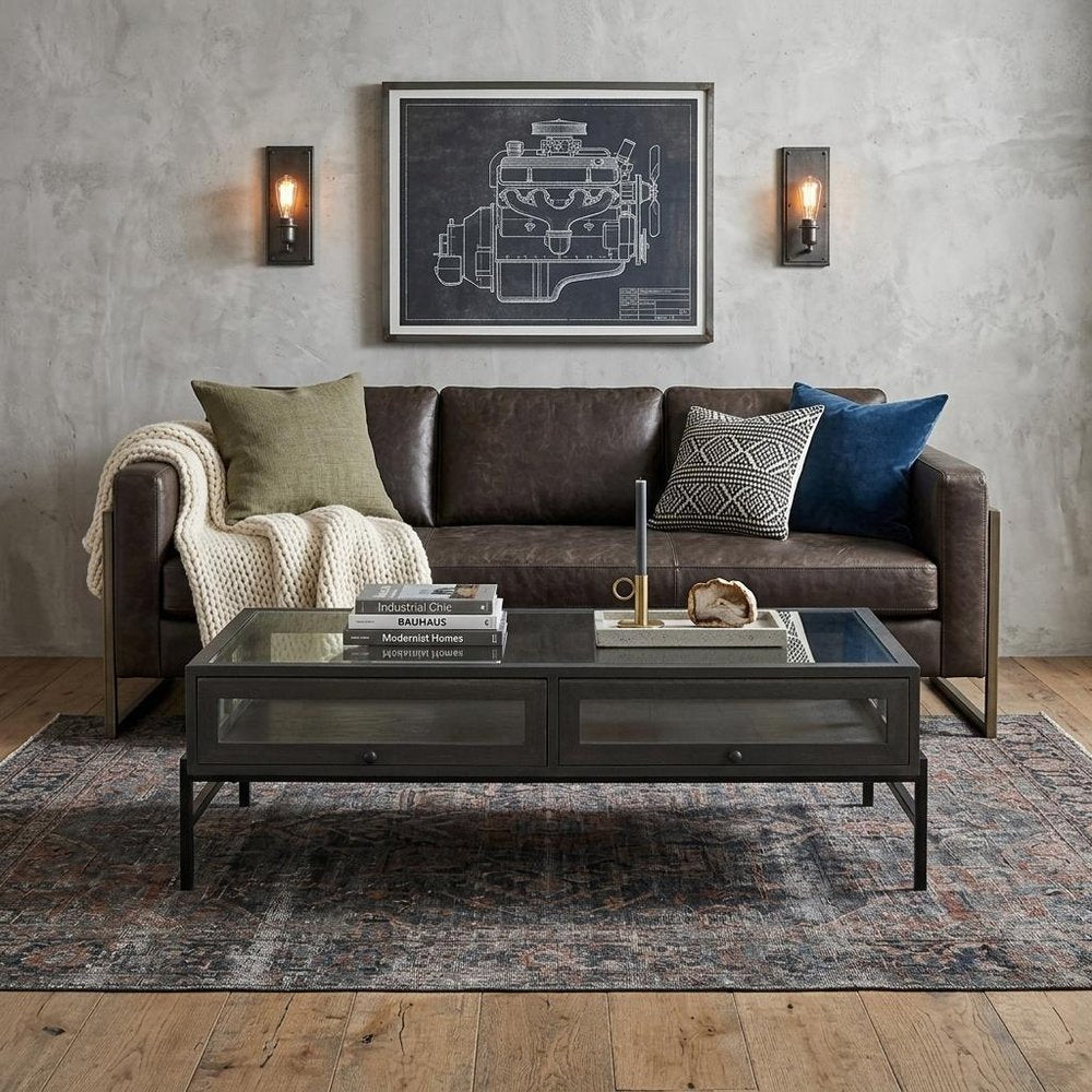 50" Clear and Black Mirrored Glass and Iron Frame Coffee Table HomeRoots