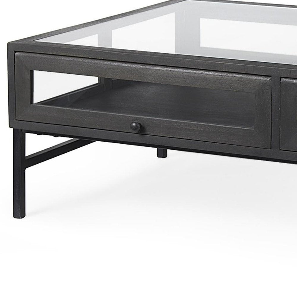 50" Clear and Black Mirrored Glass and Iron Frame Coffee Table — view 9
