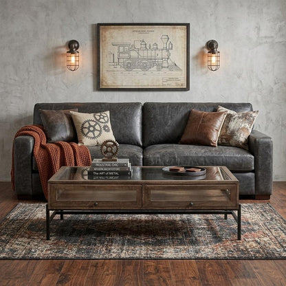 50" Brown Clear and Black Glass Solid Wood and Iron Coffee Table HomeRoots