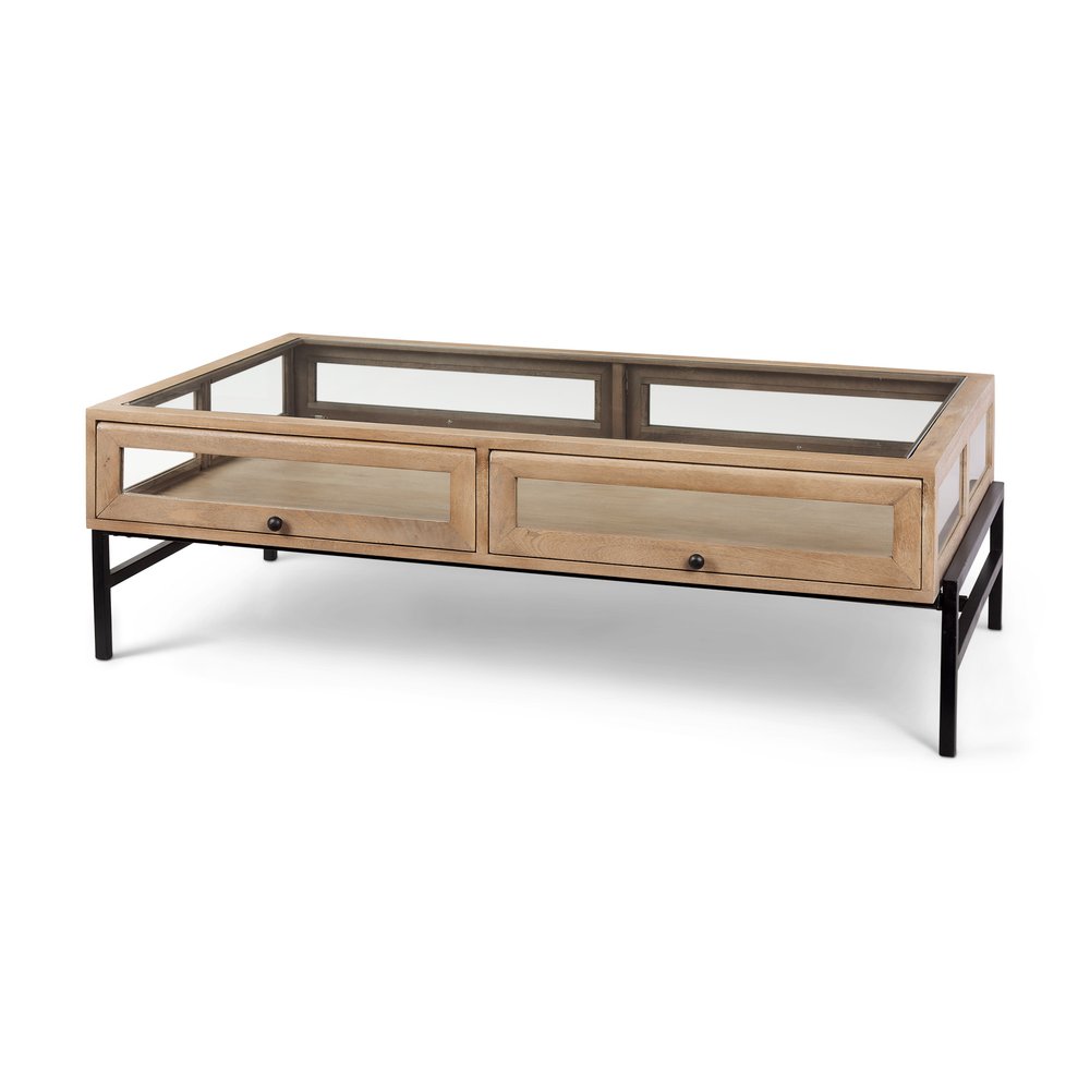 50" Clear and Black Glass Solid Wood and Iron Coffee Table — view 4