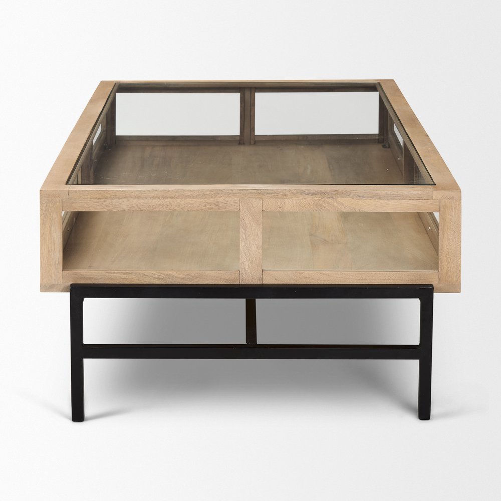 50" Clear and Black Glass Solid Wood and Iron Coffee Table — view 5