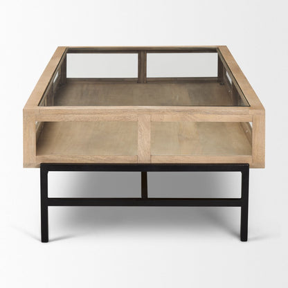 50" Clear and Black Glass Solid Wood and Iron Coffee Table HomeRoots