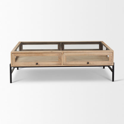 50" Clear and Black Glass Solid Wood and Iron Coffee Table HomeRoots