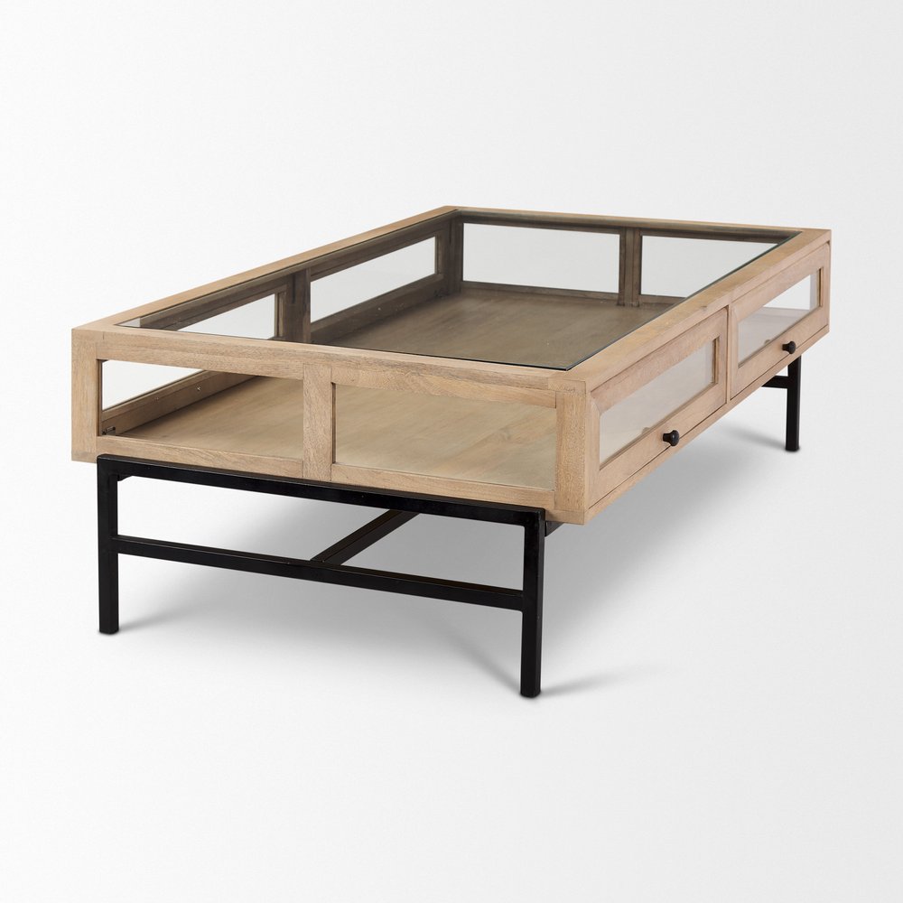 50" Clear and Black Glass Solid Wood and Iron Coffee Table — view 6