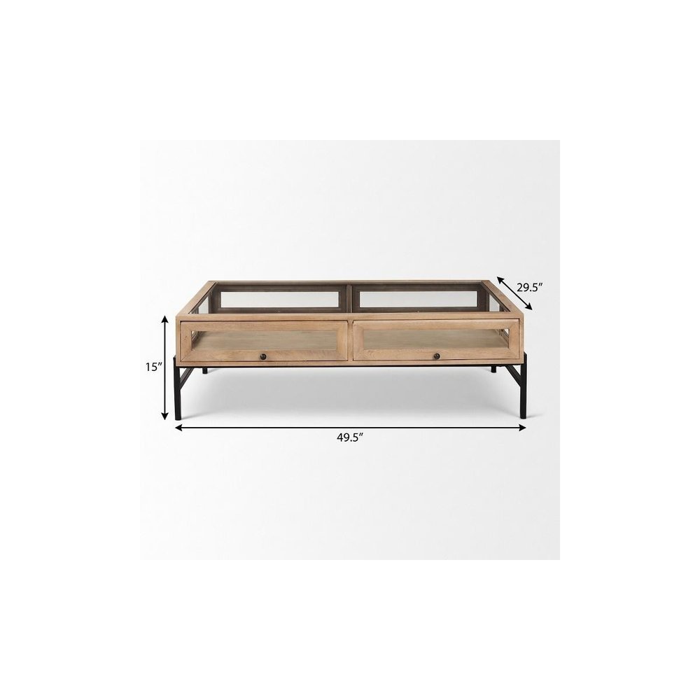 50" Clear and Black Glass Solid Wood and Iron Coffee Table — view 7