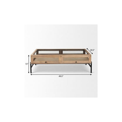 50" Clear and Black Glass Solid Wood and Iron Coffee Table HomeRoots