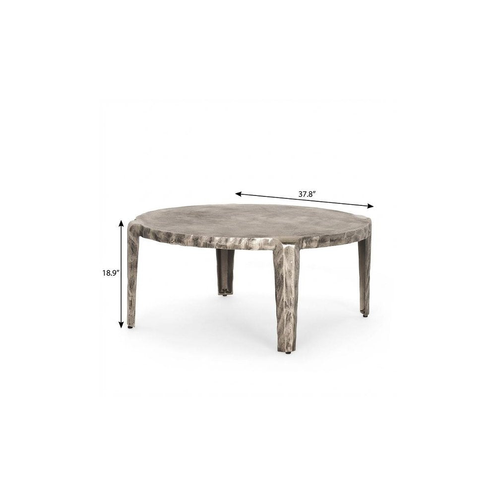 38" Silver Aluminum Round Coffee Table