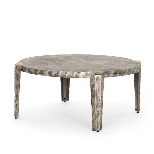 38" Silver Aluminum Round Coffee Table