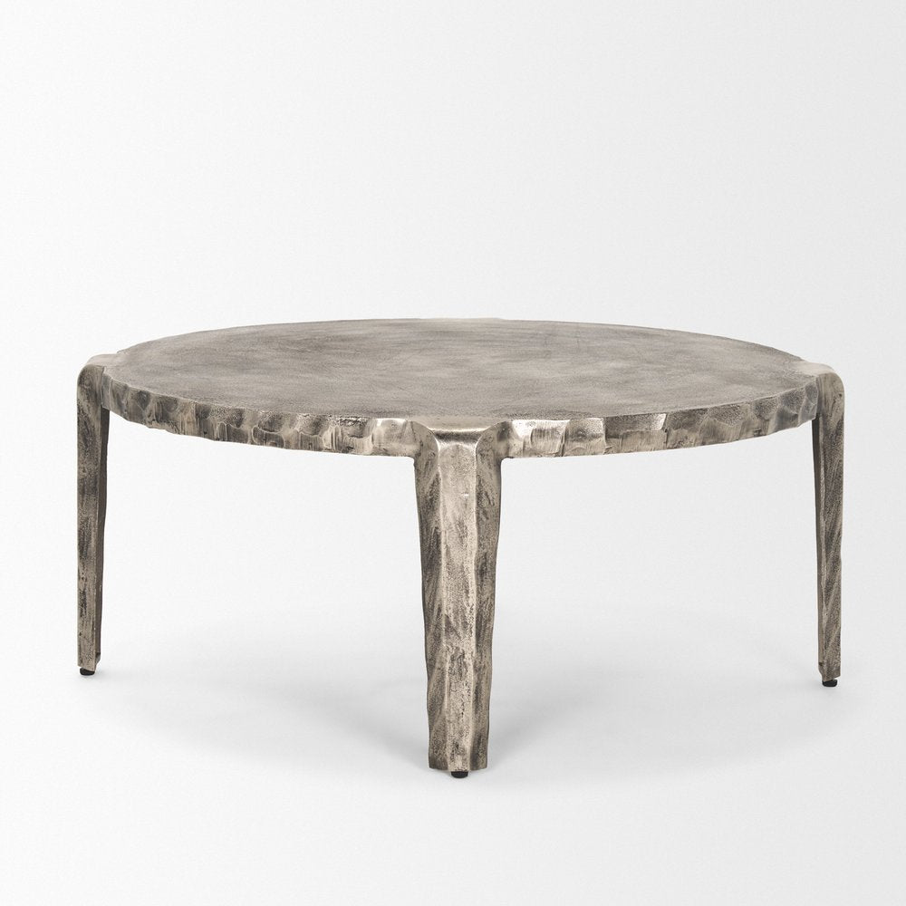 38" Silver Aluminum Round Coffee Table HomeRoots
