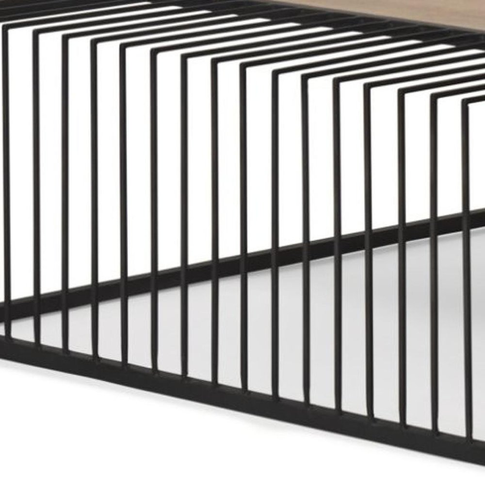 Set Of Two Light Brown and Black Solid Wood and Iron Square Frame Nested Coffee Tables — view 8