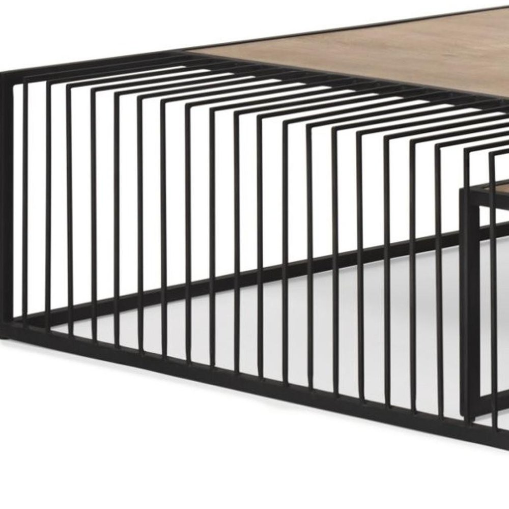 Set Of Two Light Brown and Black Solid Wood and Iron Square Frame Nested Coffee Tables HomeRoots