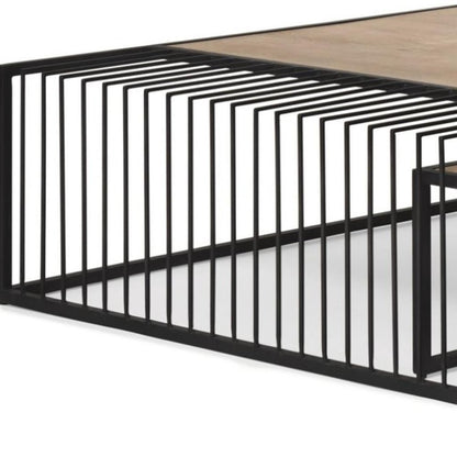 Set Of Two Light Brown and Black Solid Wood and Iron Square Frame Nested Coffee Tables HomeRoots