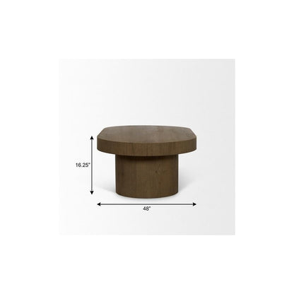 48" Brown Solid Wood Oval Pedestal Coffee Table