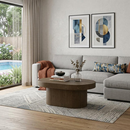 48" Brown Solid Wood Oval Pedestal Coffee Table