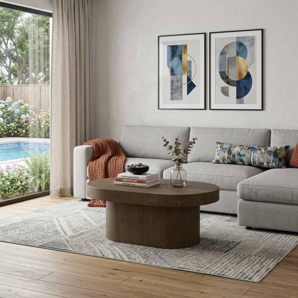 48" Brown Solid Wood Oval Pedestal Coffee Table — view 12