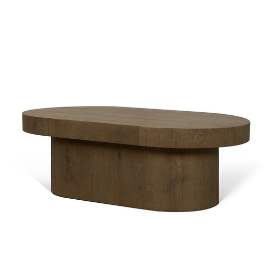 48" Brown Solid Wood Oval Pedestal Coffee Table