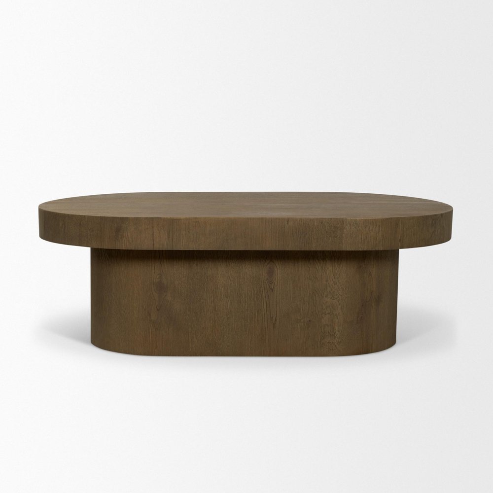 48" Brown Solid Wood Oval Pedestal Coffee Table — view 2
