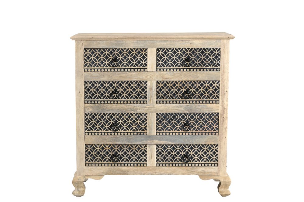 36" Black And White Carved Geometric Solid Wood Eight Drawer Double Dresser — view 1