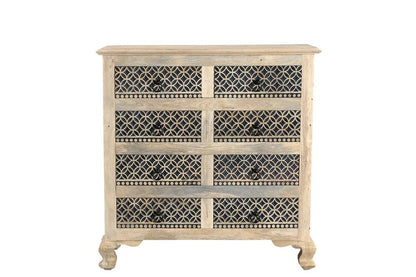36" Black And White Carved Geometric Solid Wood Eight Drawer Double Dresser HomeRoots