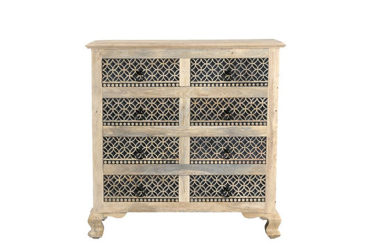 36" Black And White Carved Geometric Solid Wood Eight Drawer Double Dresser