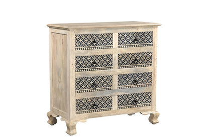 36" Black And White Carved Geometric Solid Wood Eight Drawer Double Dresser HomeRoots