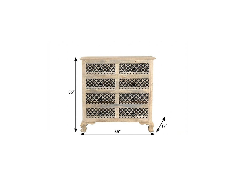 36" Black And White Carved Geometric Solid Wood Eight Drawer Double Dresser — view 6