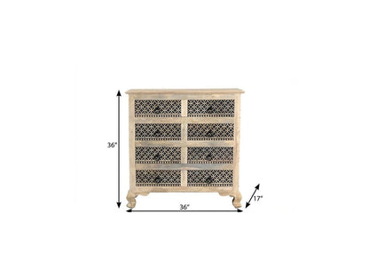 36" Black And White Carved Geometric Solid Wood Eight Drawer Double Dresser