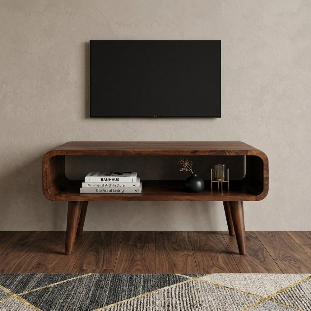 26" Brown Solid Wood Enclosed and Open Storage TV Stand — view 11