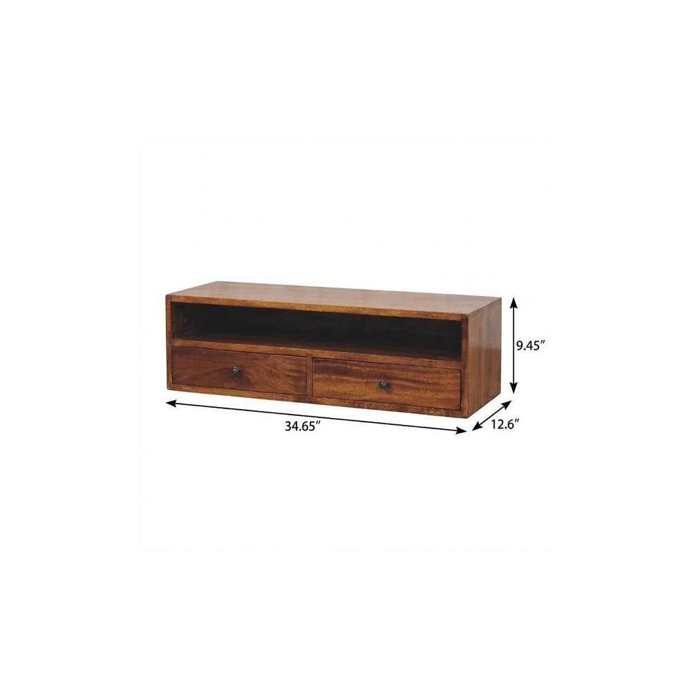 35" Brown Solid Wood Floating Mount TV Stand — view 10