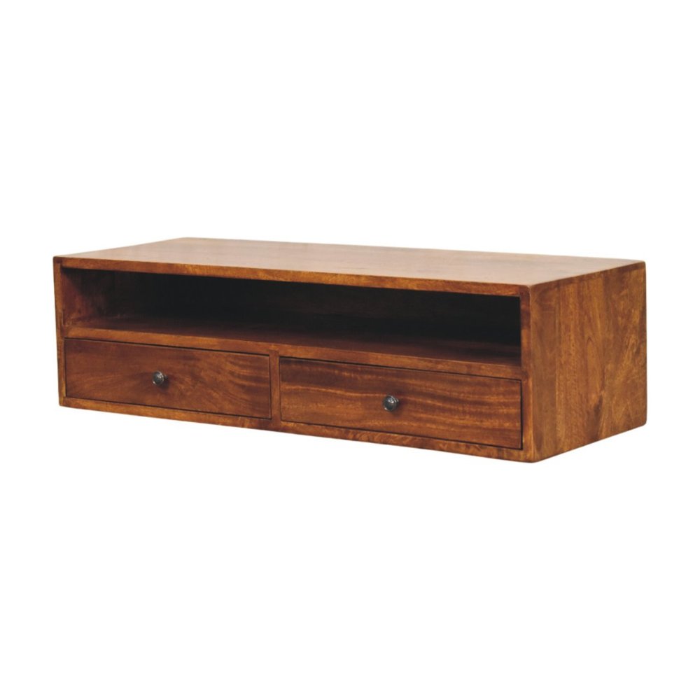35" Brown Solid Wood Floating Mount TV Stand — view 2