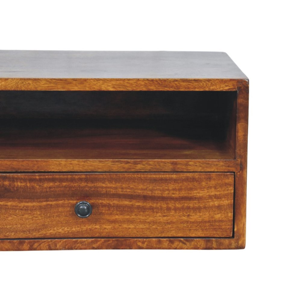 35" Brown Solid Wood Floating Mount TV Stand — view 4
