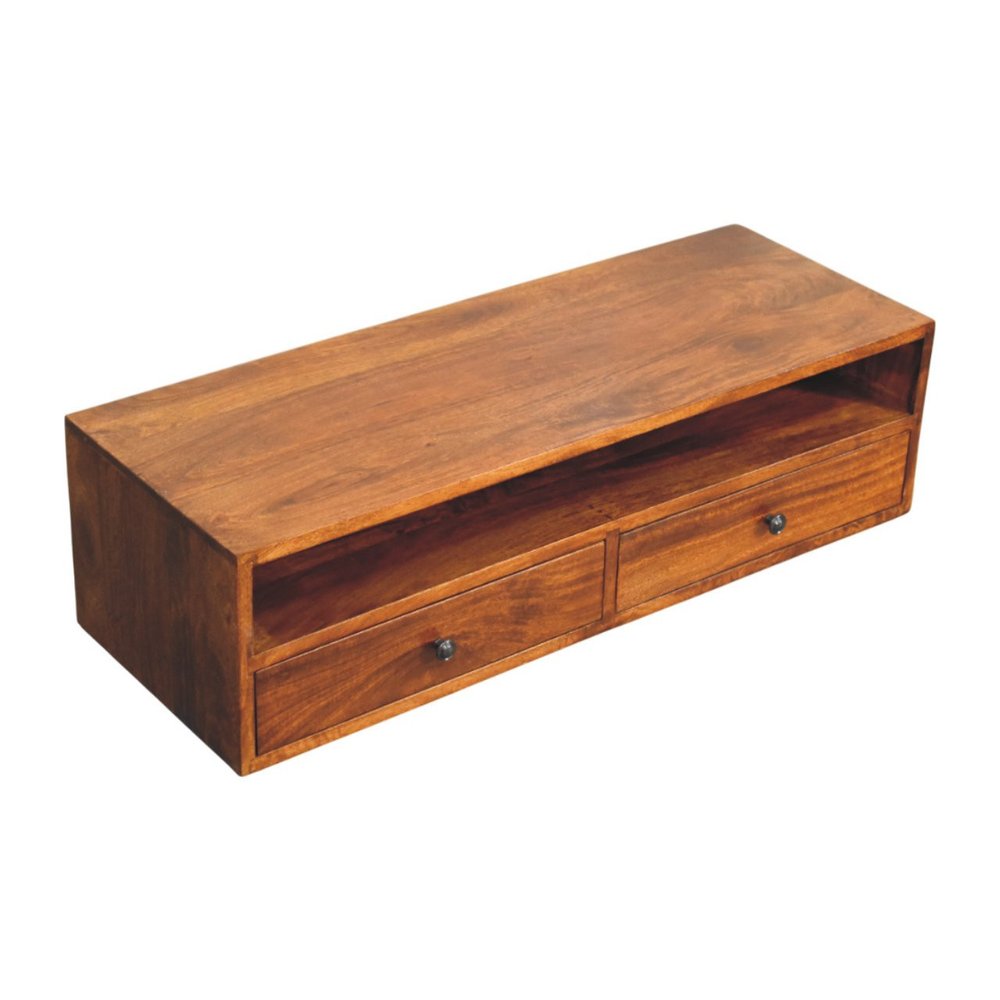 35" Brown Solid Wood Floating Mount TV Stand — view 5