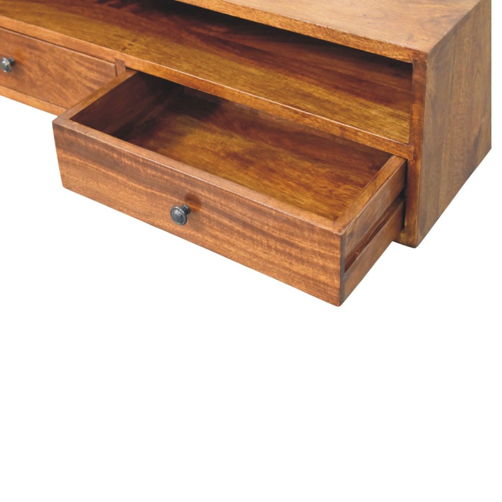 35" Brown Solid Wood Floating Mount TV Stand — view 7