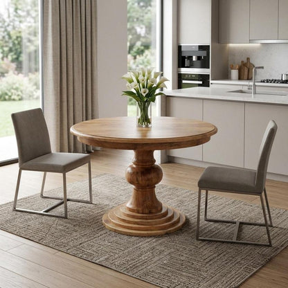 43" Brown Solid Wood Pedestal Base Round Top Dining Table HomeRoots