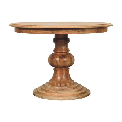 43" Brown Solid Wood Pedestal Base Round Top Dining Table