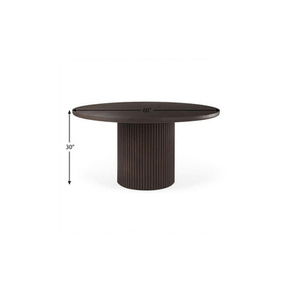 60" Dark Brown Solid Wood Pedestal Base Round Top Dining Table HomeRoots