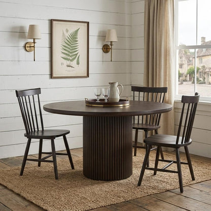 60" Natural Solid Wood Pedestal Base Round Top Dining Table