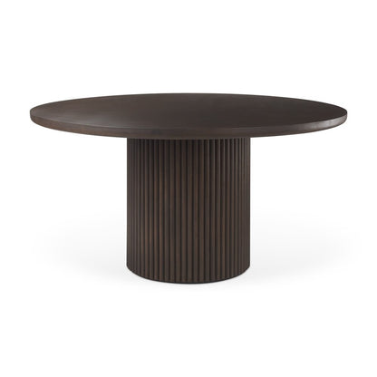 60" Dark Brown Solid Wood Pedestal Base Round Top Dining Table HomeRoots