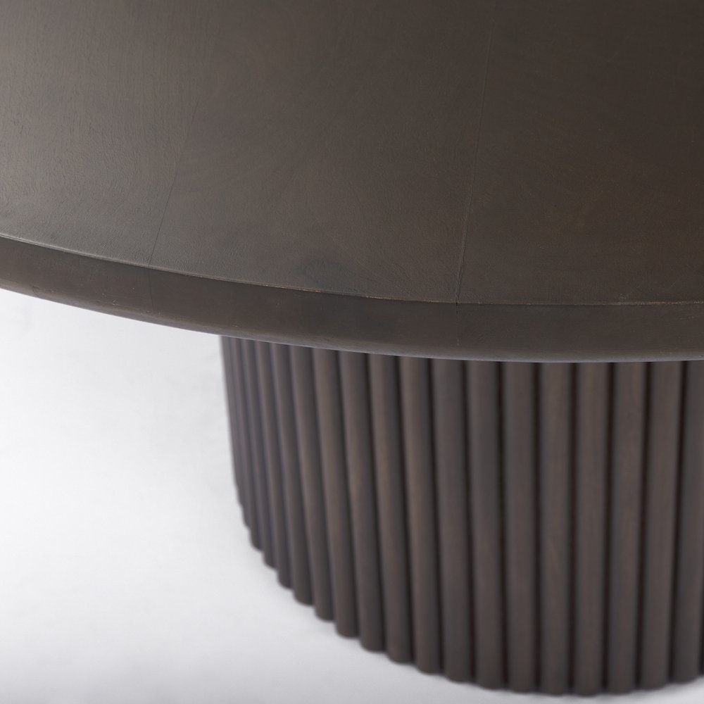 60" Dark Brown Solid Wood Pedestal Base Round Top Dining Table — view 5