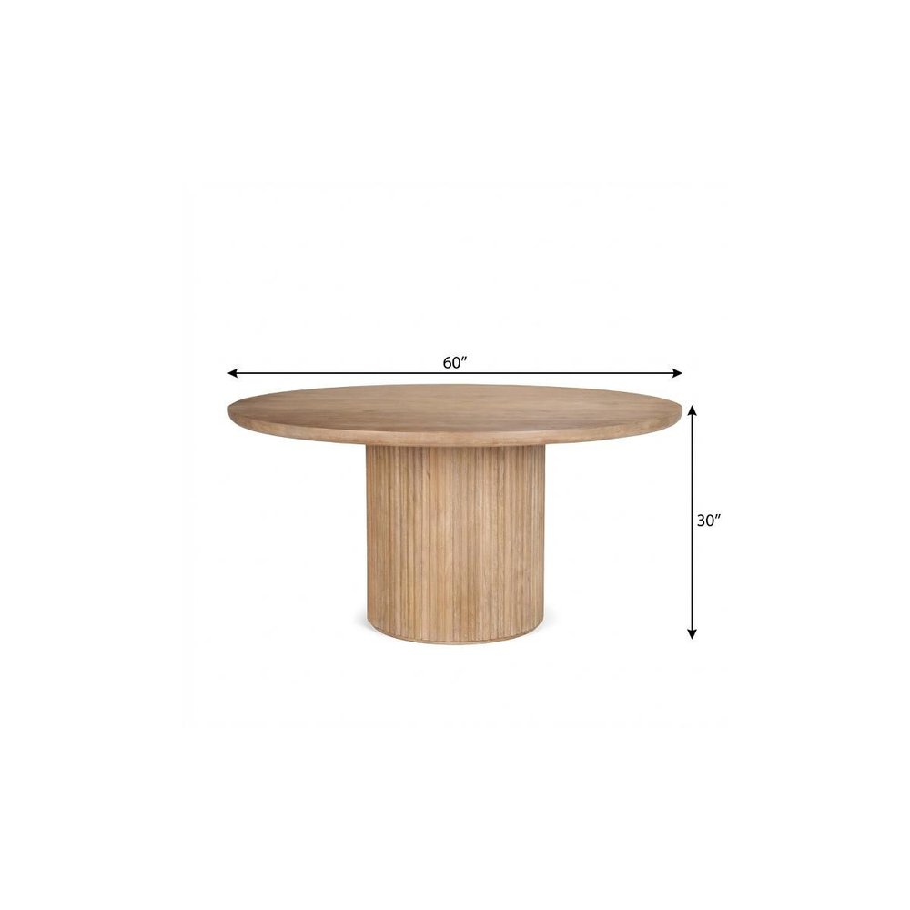 60" Dark Brown Solid Wood Pedestal Base Round Top Dining Table — view 17
