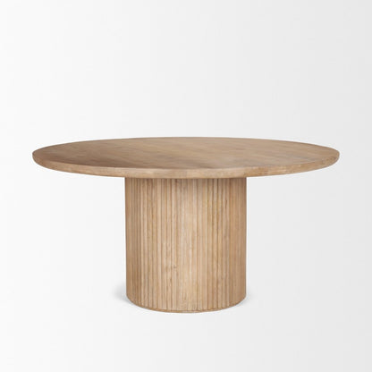 60" Natural Solid Wood Pedestal Base Round Top Dining Table