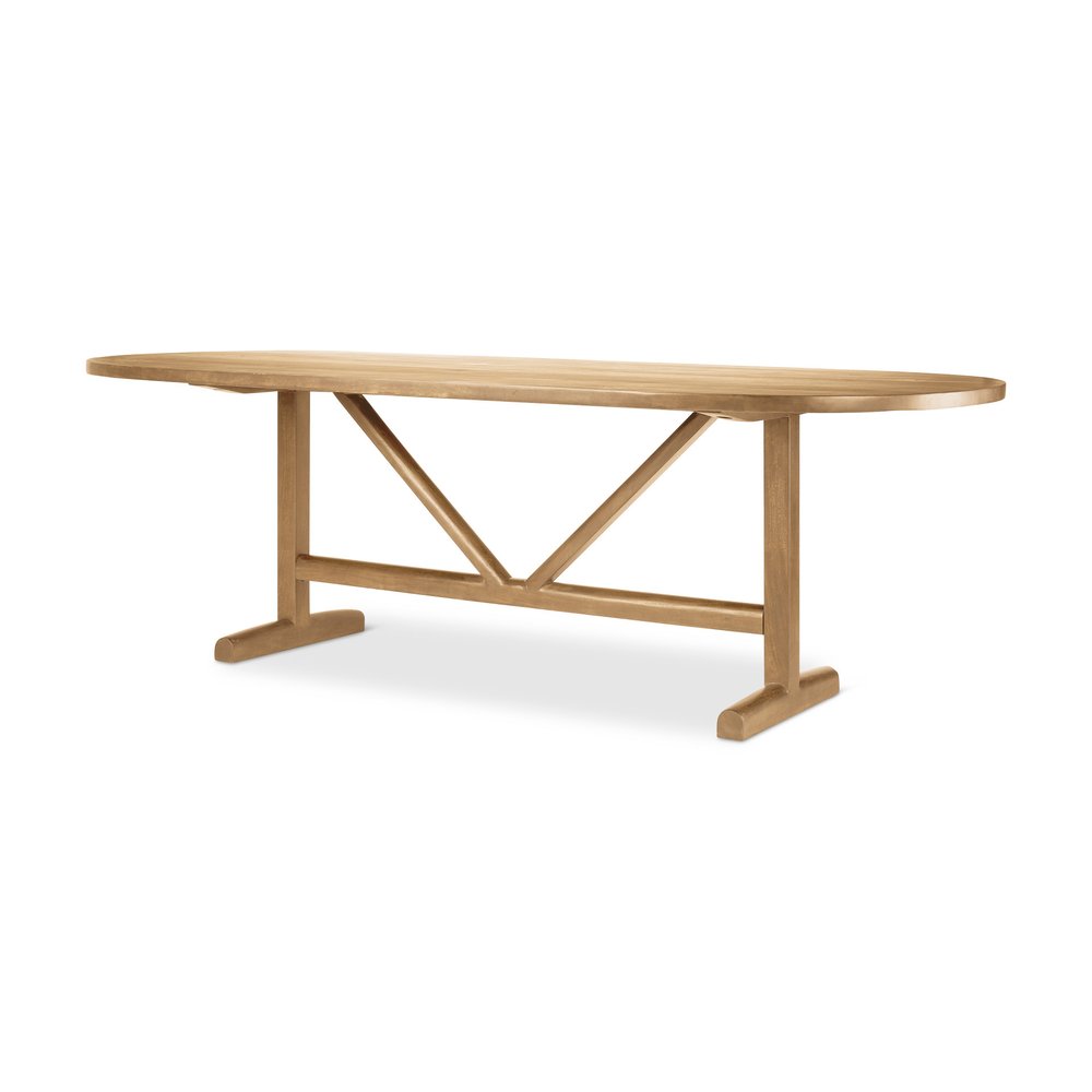 94" Light Brown Solid Wood Trestle Base Oval Dining Table HomeRoots