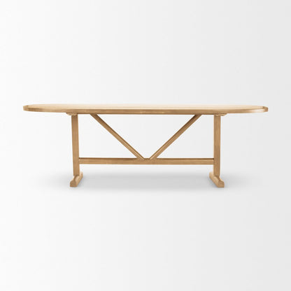 94" Light Brown Solid Wood Trestle Base Oval Dining Table