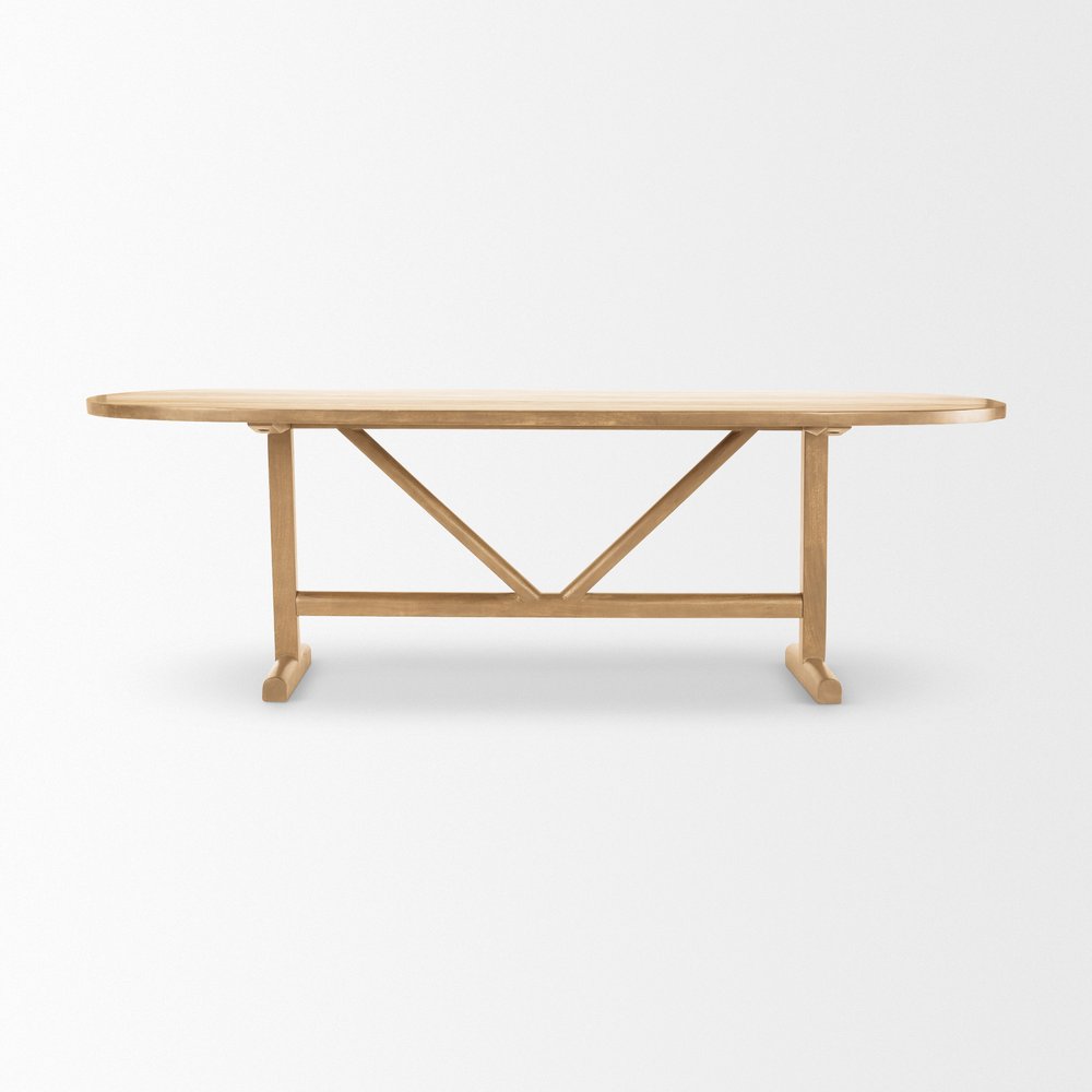 94" Light Brown Solid Wood Trestle Base Oval Dining Table — view 3