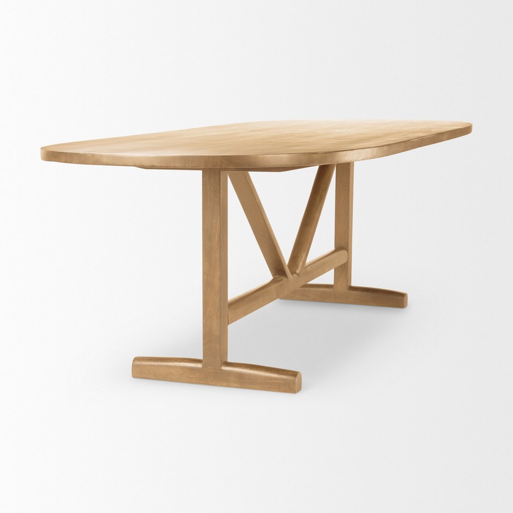 94" Light Brown Solid Wood Trestle Base Oval Dining Table — view 5