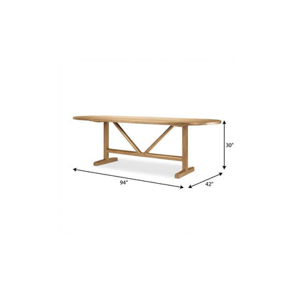 94" Light Brown Solid Wood Trestle Base Oval Dining Table HomeRoots