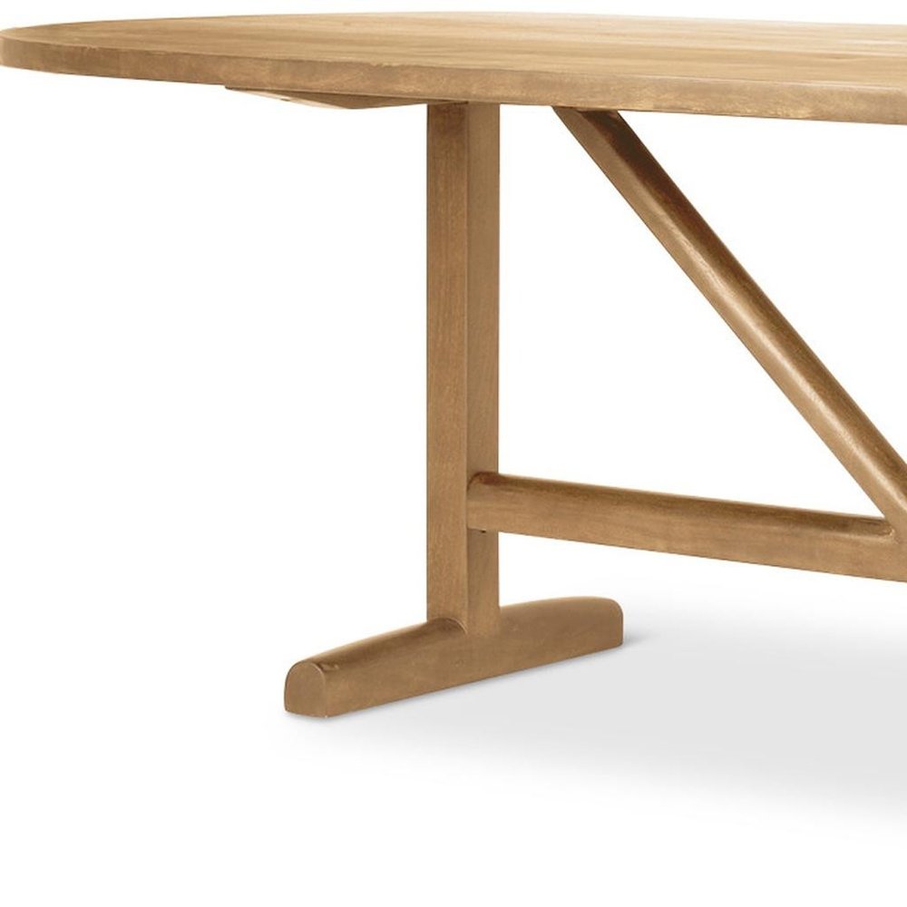 94" Light Brown Solid Wood Trestle Base Oval Dining Table — view 6