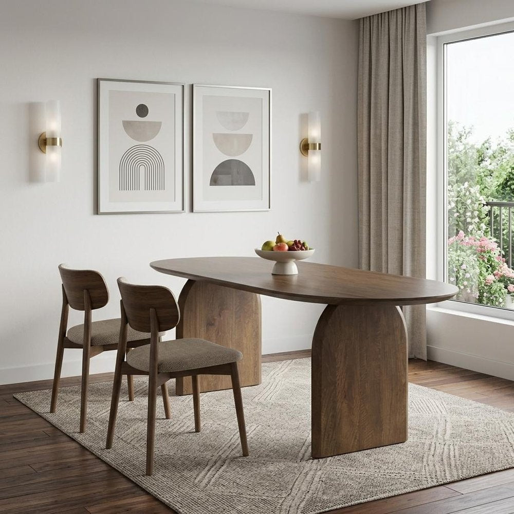 87" Dark Brown Solid Wood Double Pedestal Base Oval Dining Table — view 9