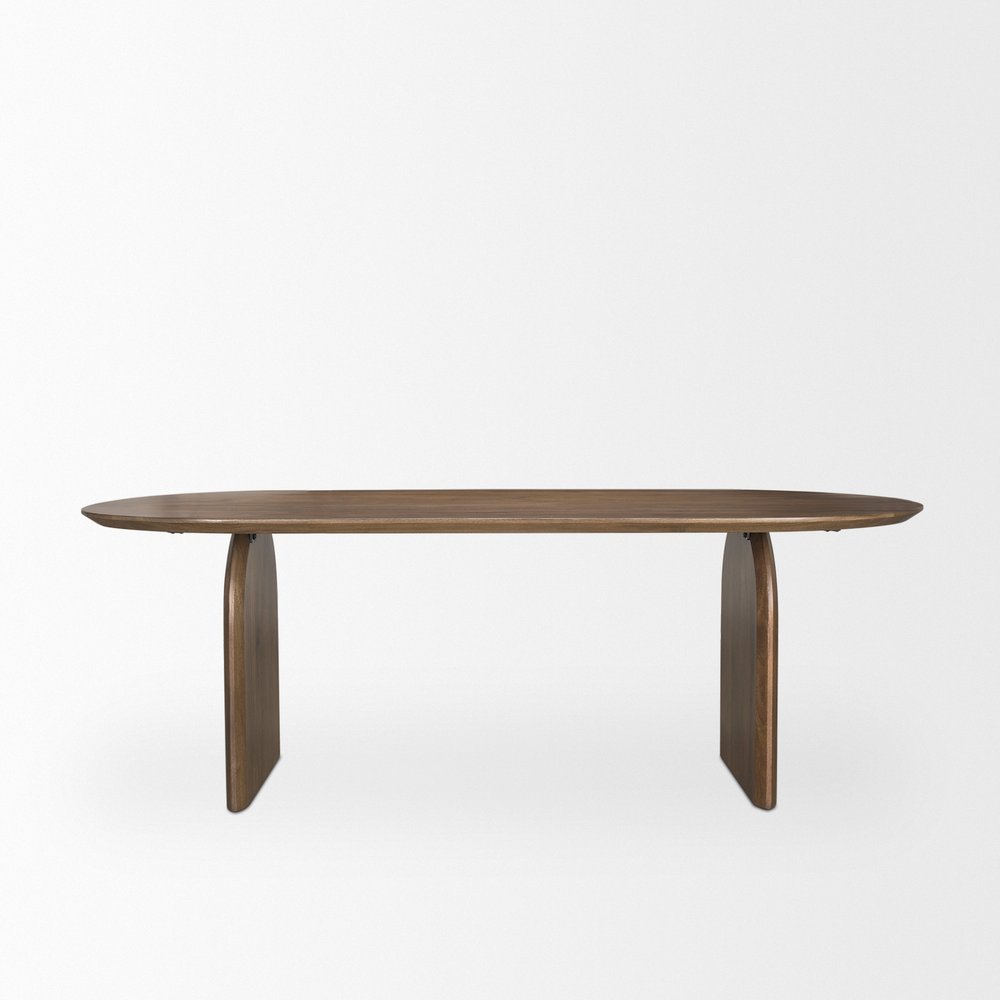 87" Dark Brown Solid Wood Double Pedestal Base Oval Dining Table — view 2